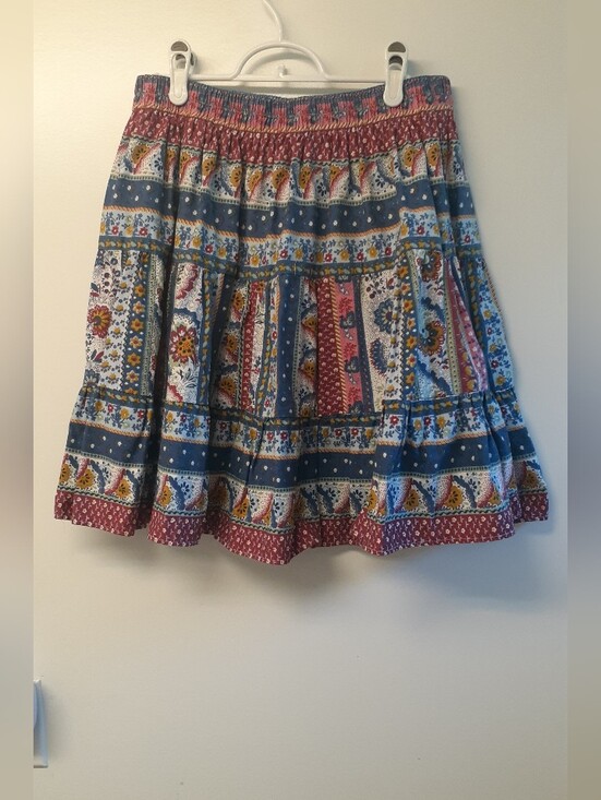 Dresses & Skirts - Boho Tiered Floral Patchwork Skirt - Blue & Red